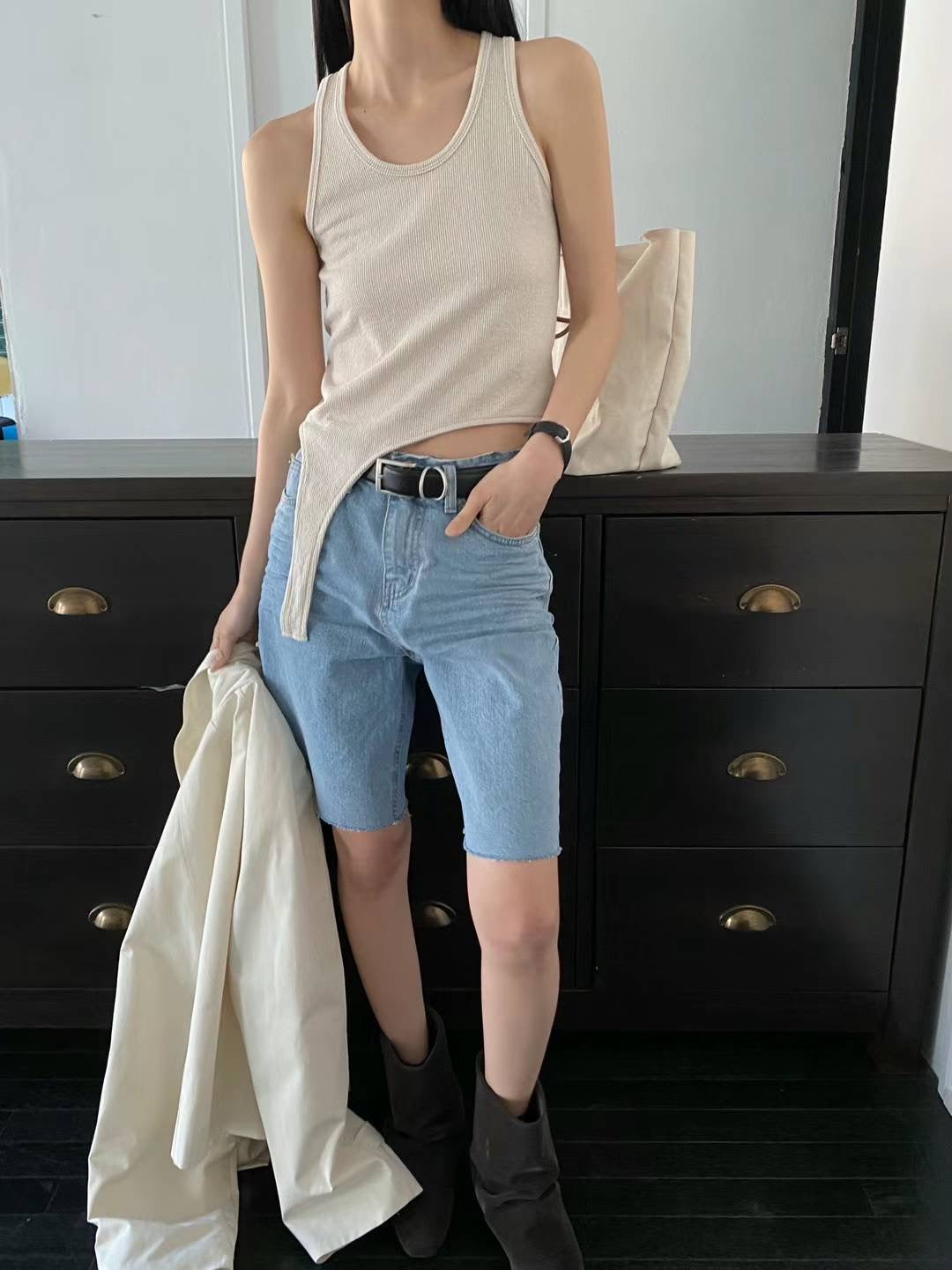 Whisker denim shorts