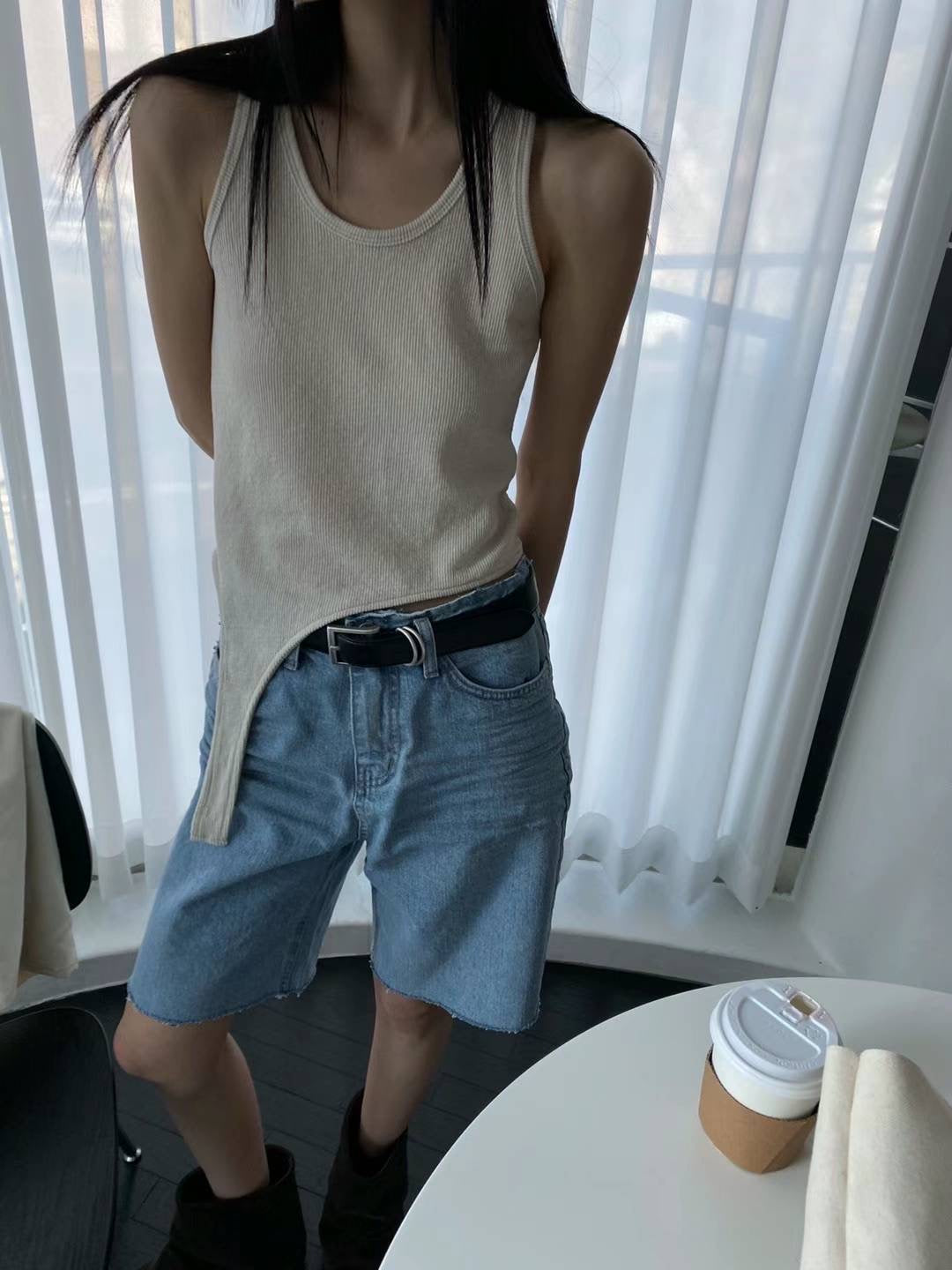 Whisker denim shorts