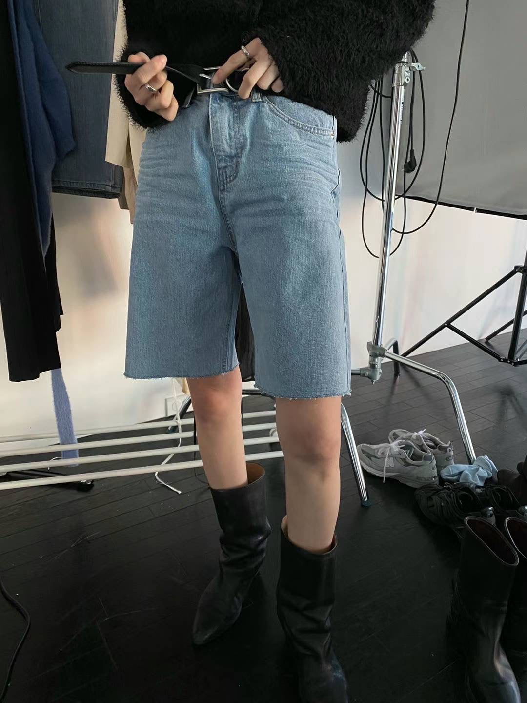 Whisker denim shorts