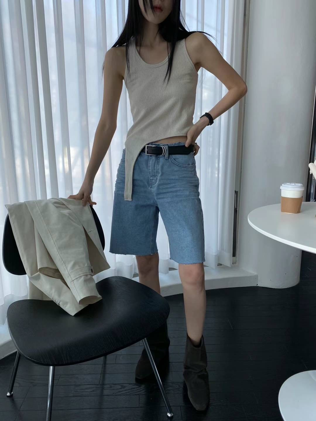 Whisker denim shorts