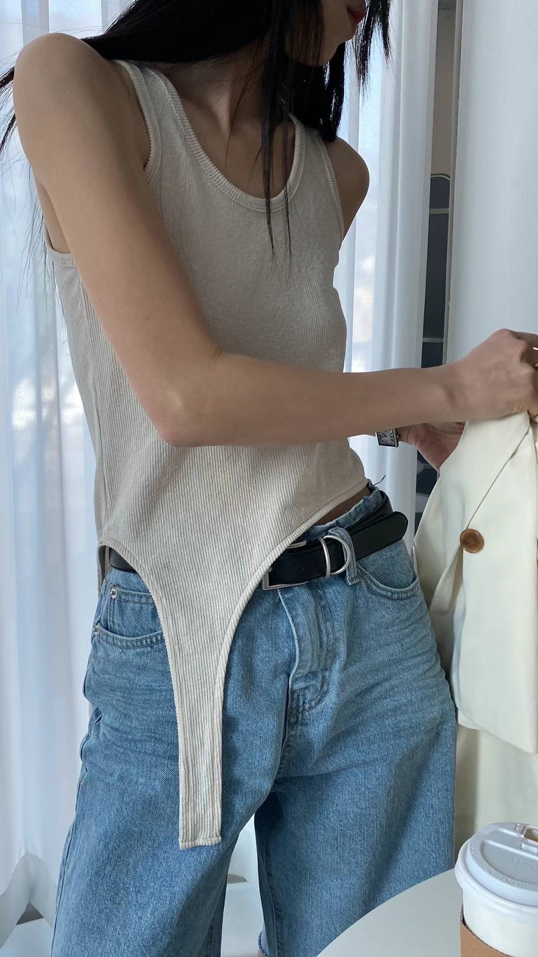 Whisker denim shorts