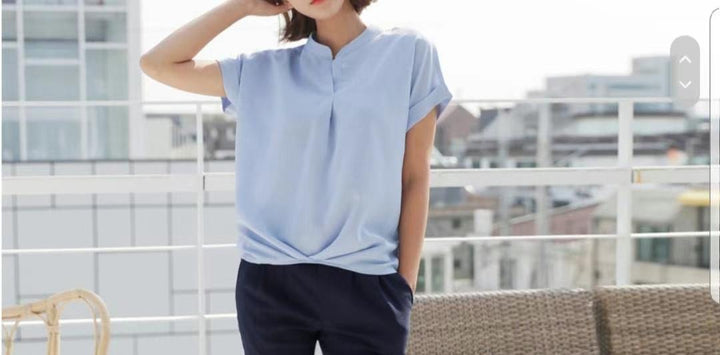 Short front and long back V-neck Tee