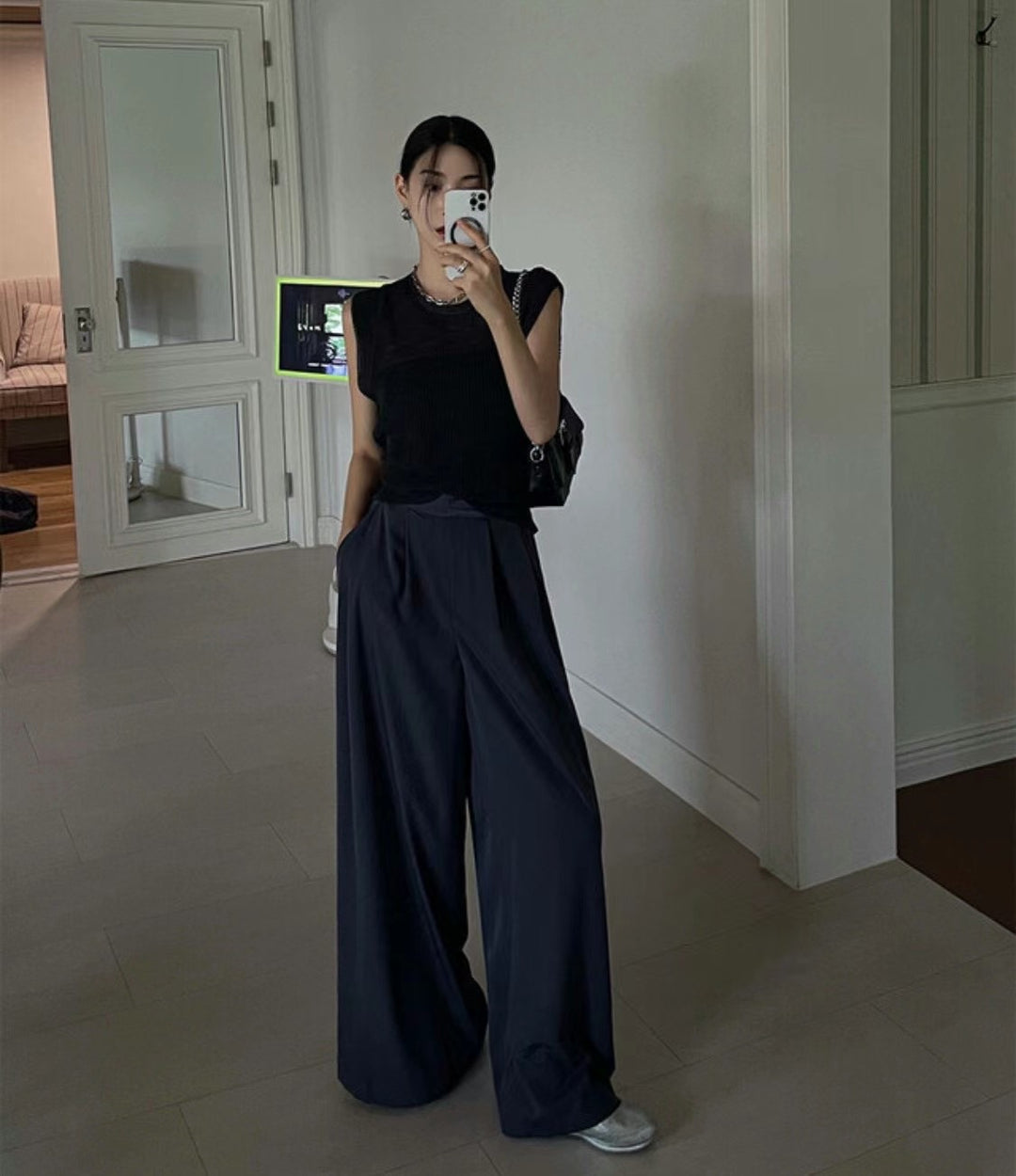 High waist wide leg trousers