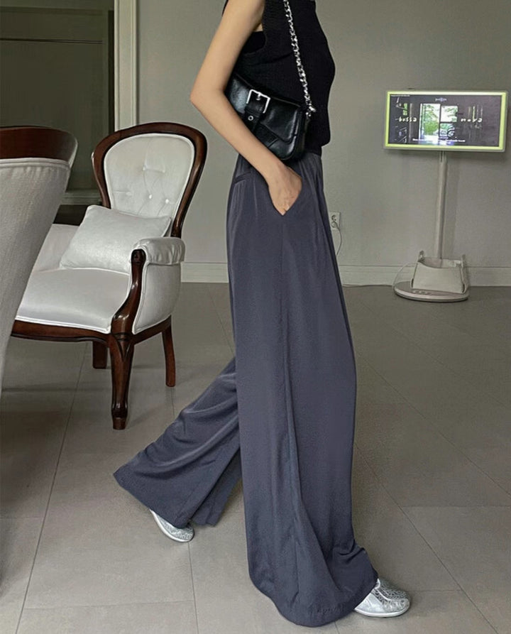 High waist wide leg trousers