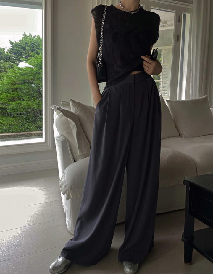 High waist wide leg trousers