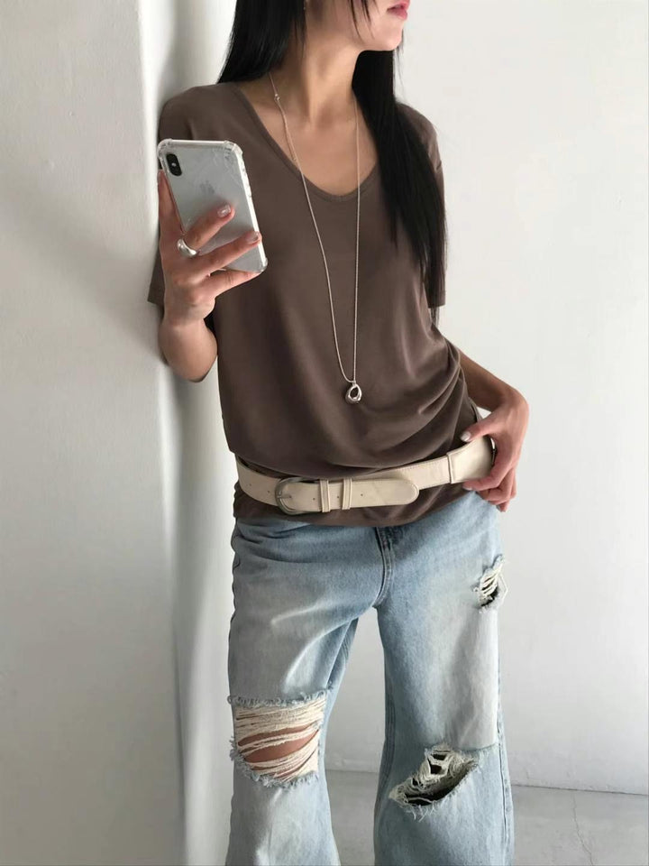 滑料V領Tee