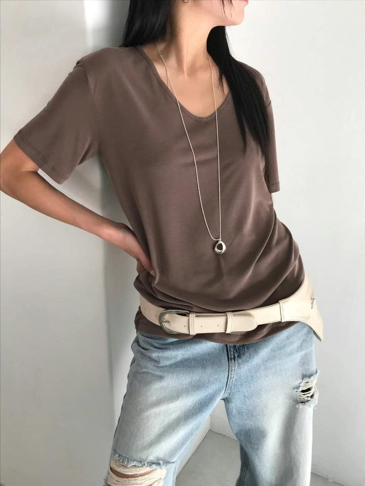 滑料V領Tee