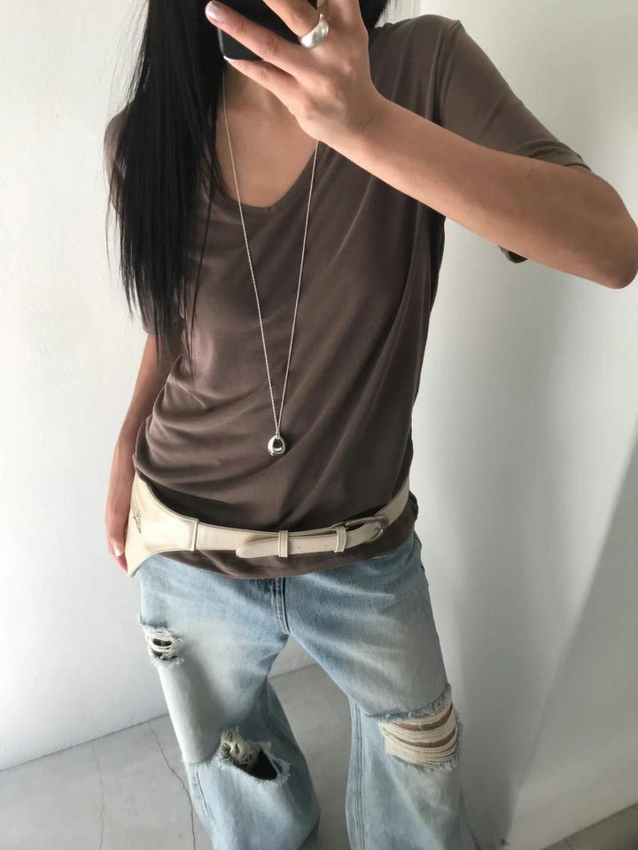 滑料V領Tee