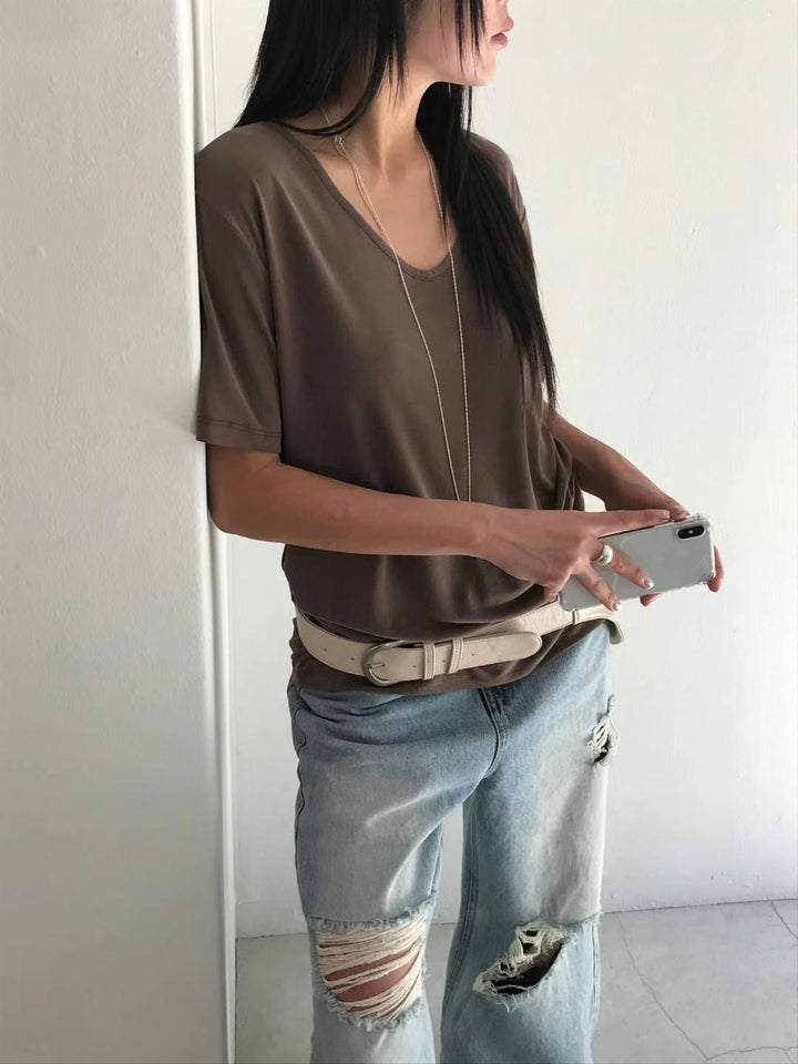 滑料V領Tee