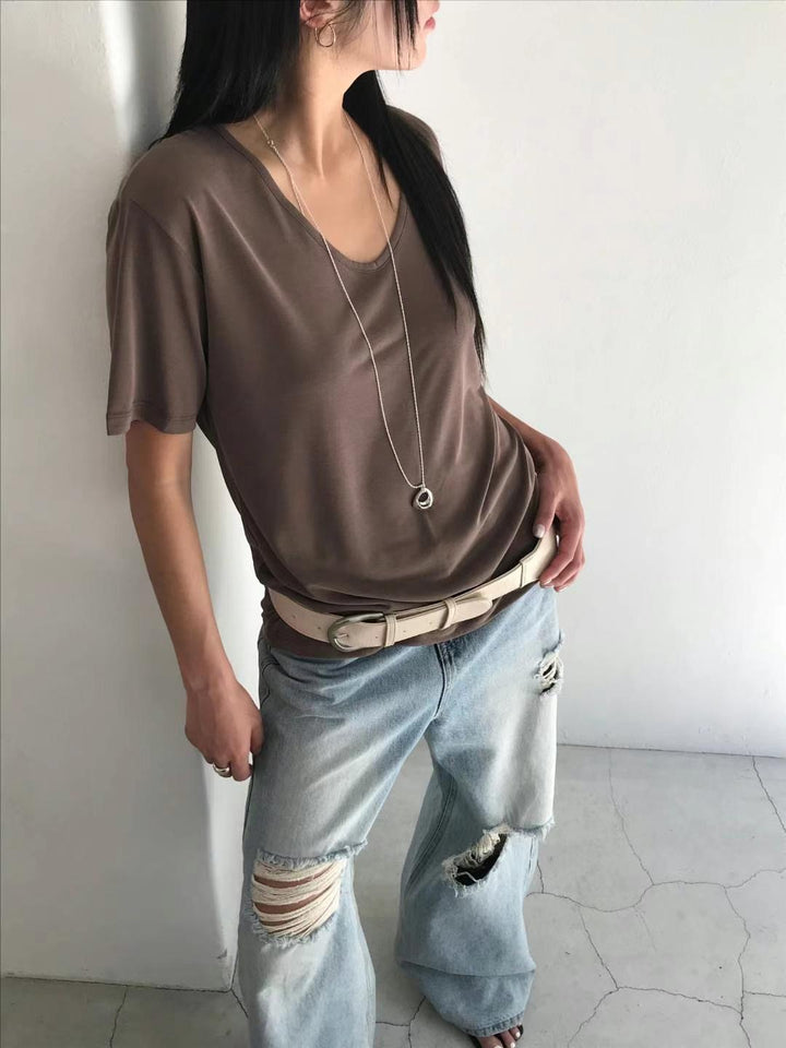 滑料V領Tee
