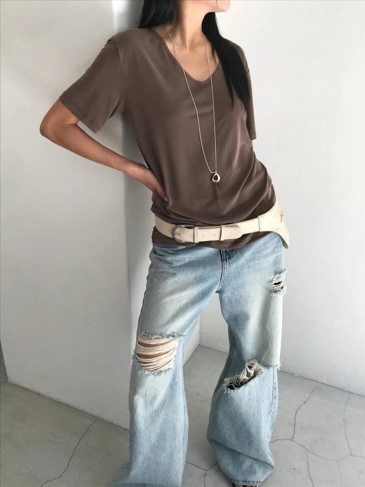 滑料V領Tee
