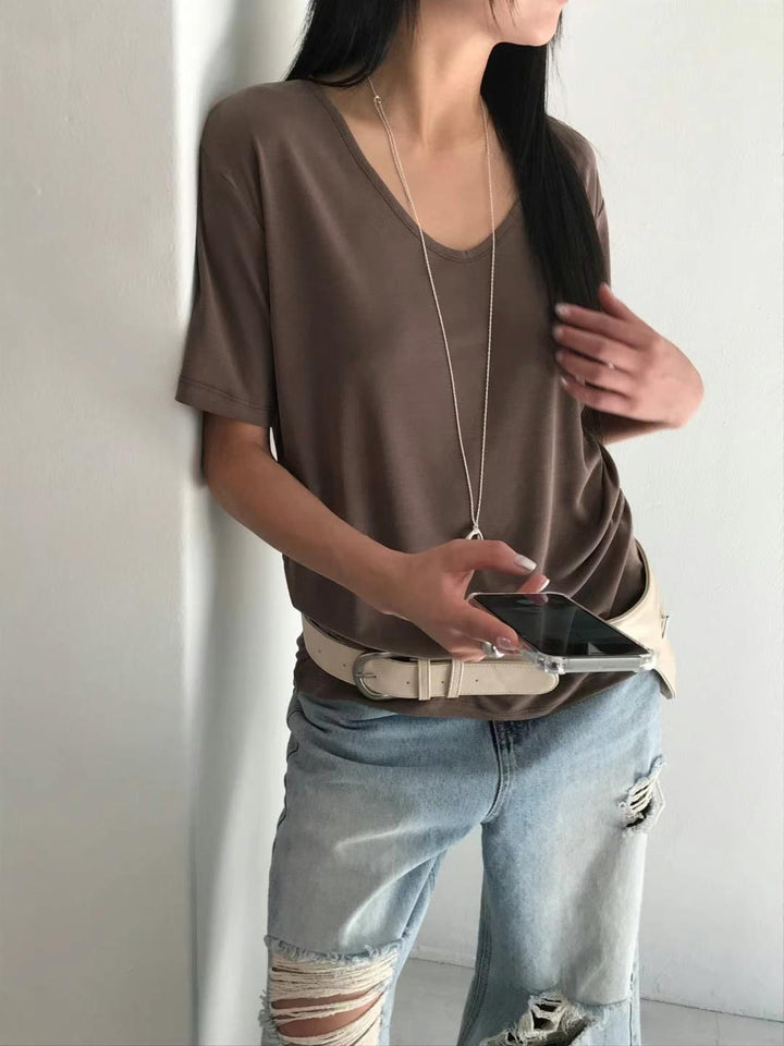 滑料V領Tee