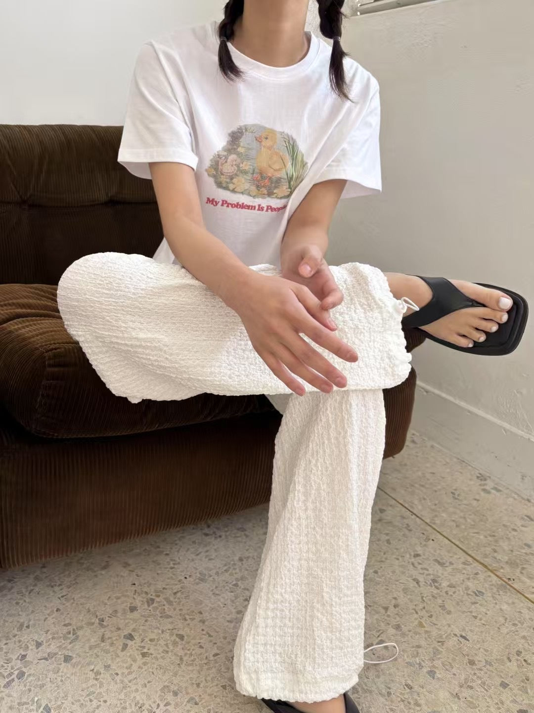 皺布長褲