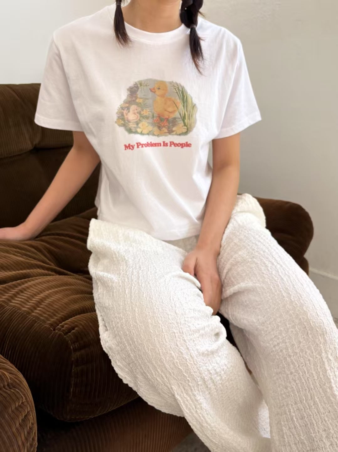 皺布長褲
