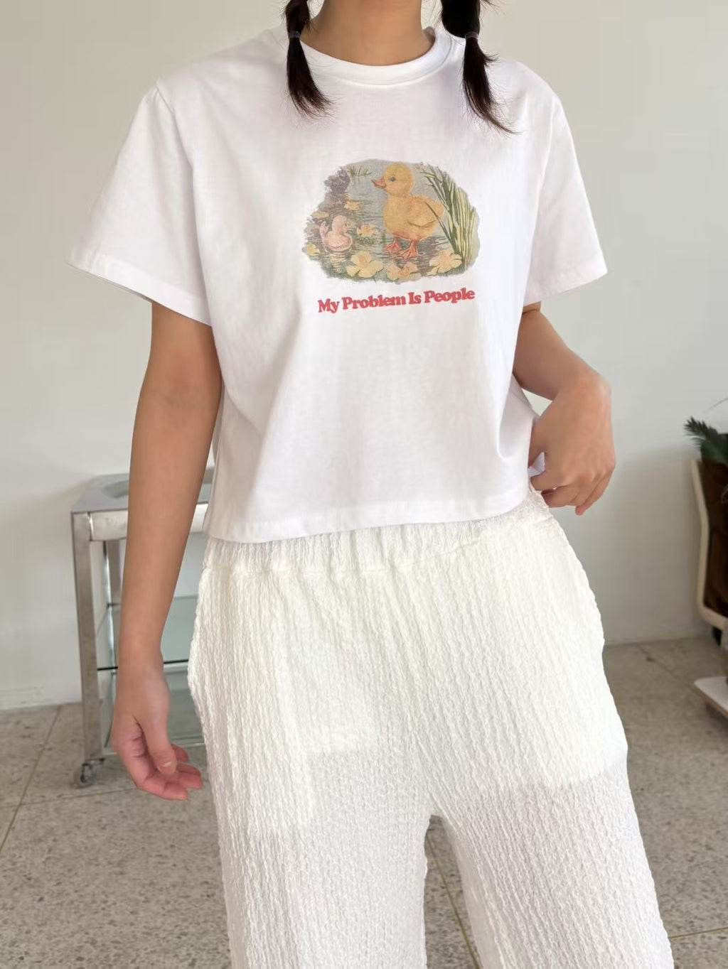 皺布長褲