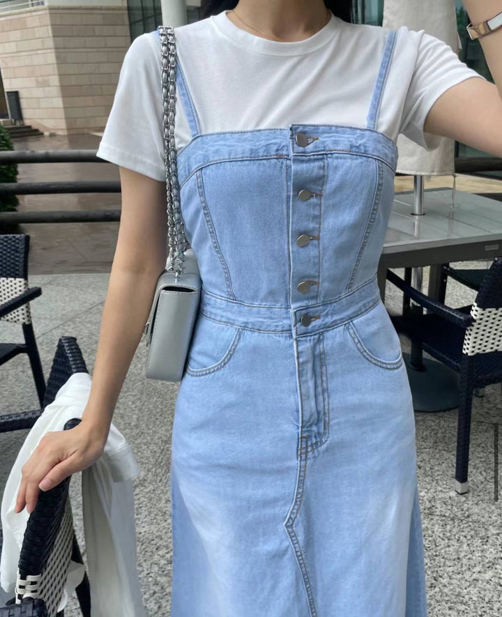 denim suspender dress