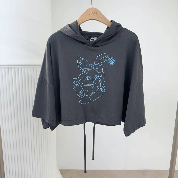 Bunny hooded mid-sleeve short Tee