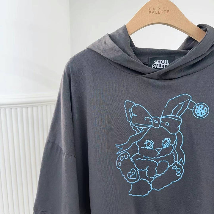 Bunny hooded mid-sleeve short Tee