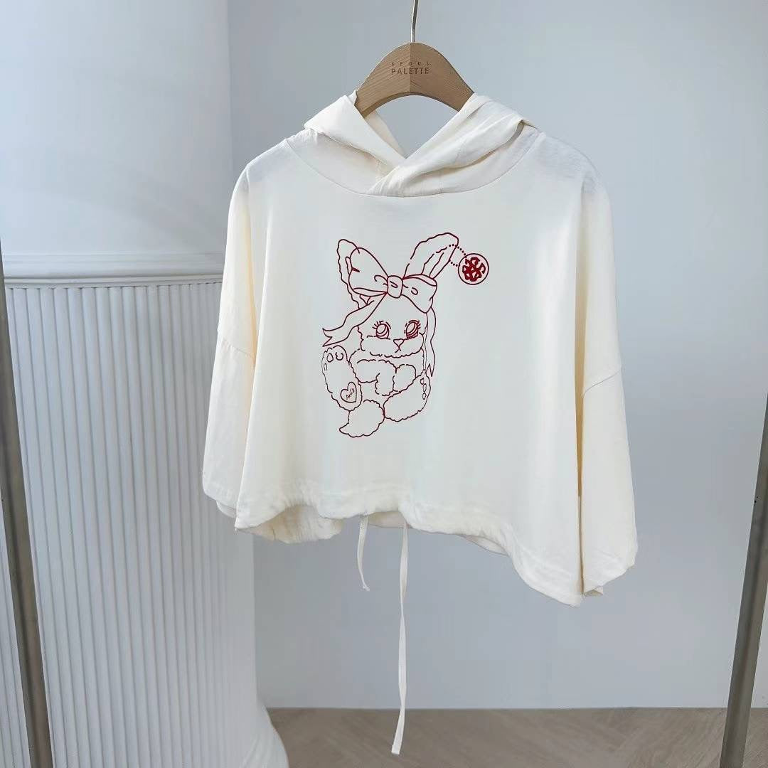 Bunny hooded mid-sleeve short Tee