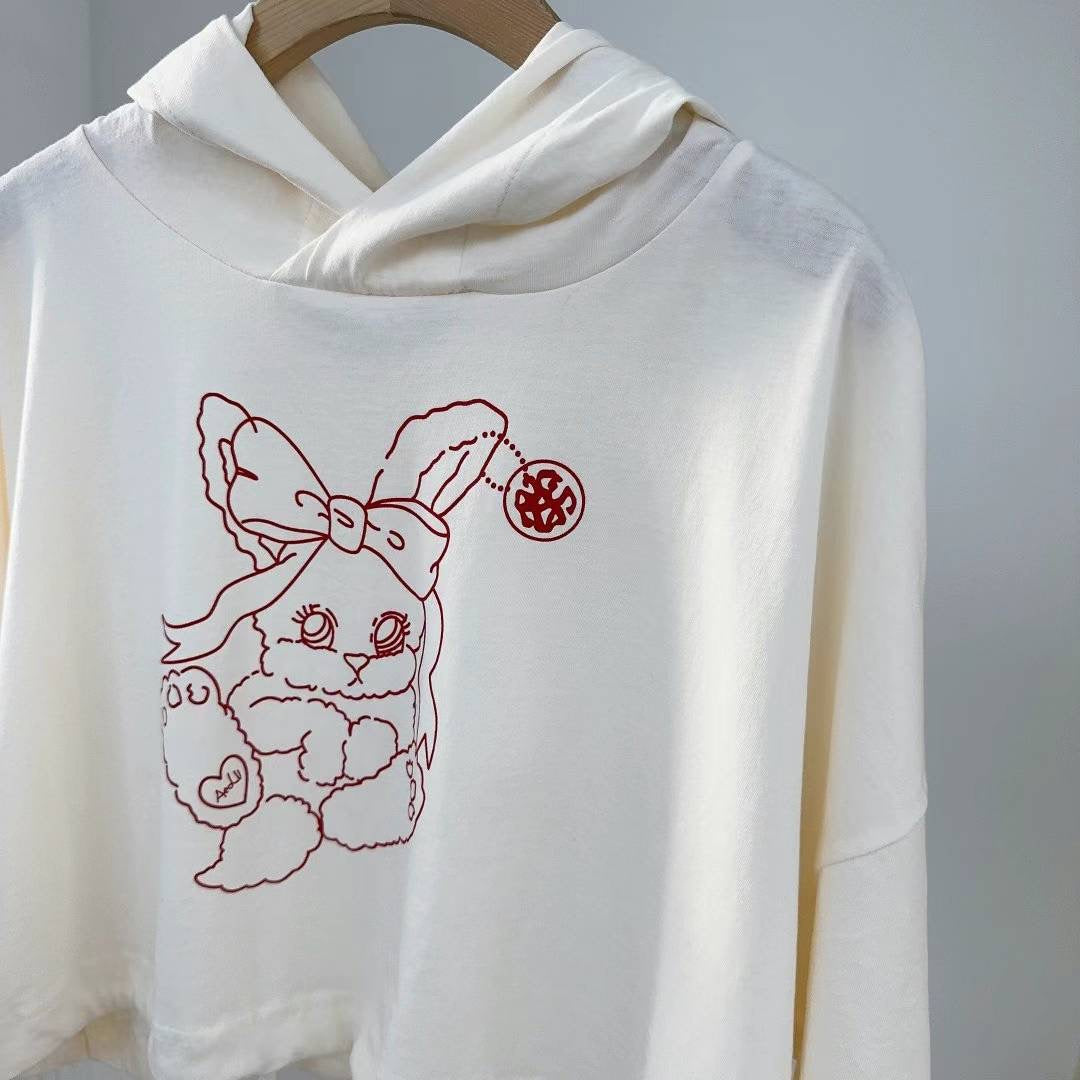 Bunny hooded mid-sleeve short Tee