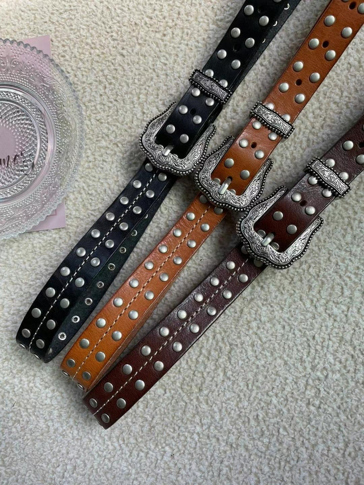 Studded cowhide belt