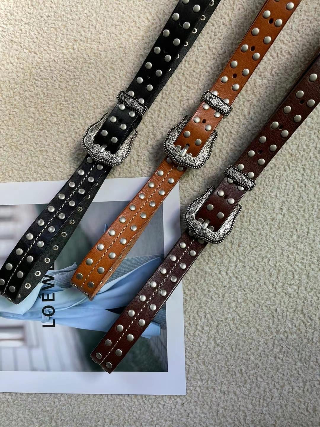 Studded cowhide belt