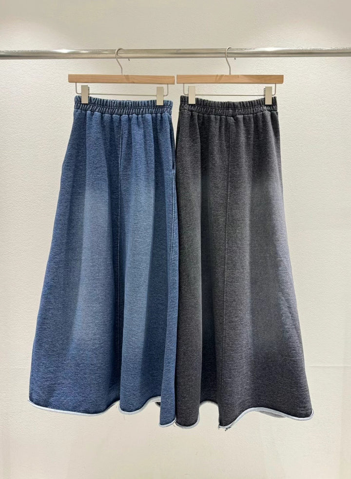 washed denim long skirt