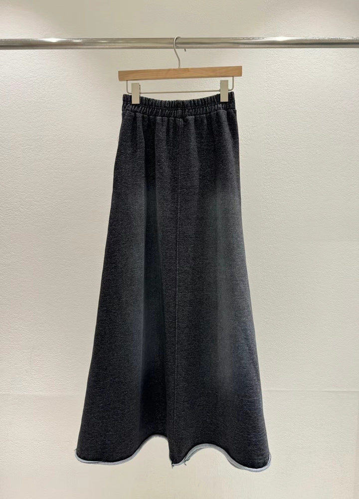 washed denim long skirt