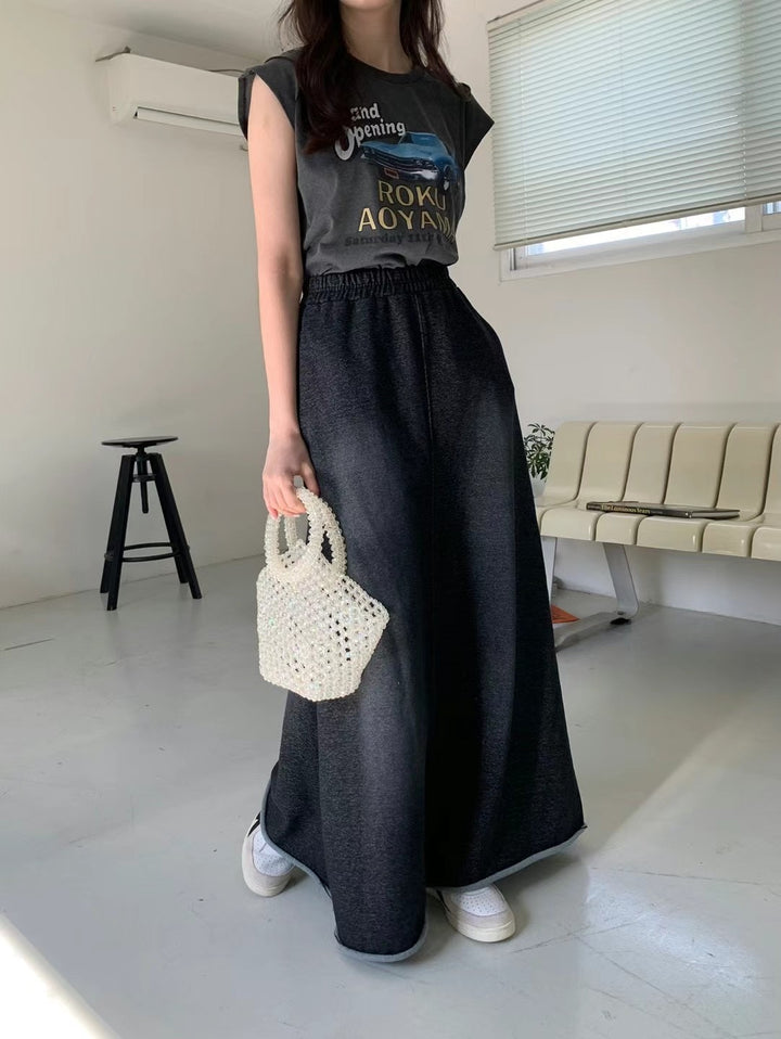 washed denim long skirt