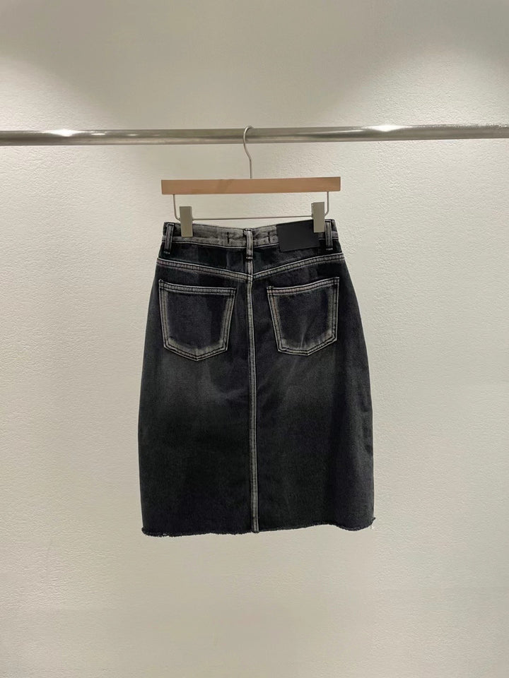 side slit denim skirt