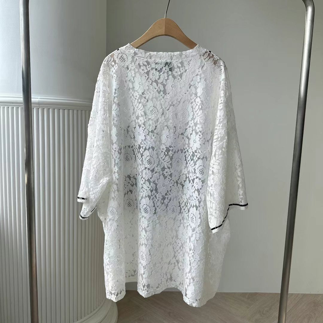 “86”Lace V領長Tee