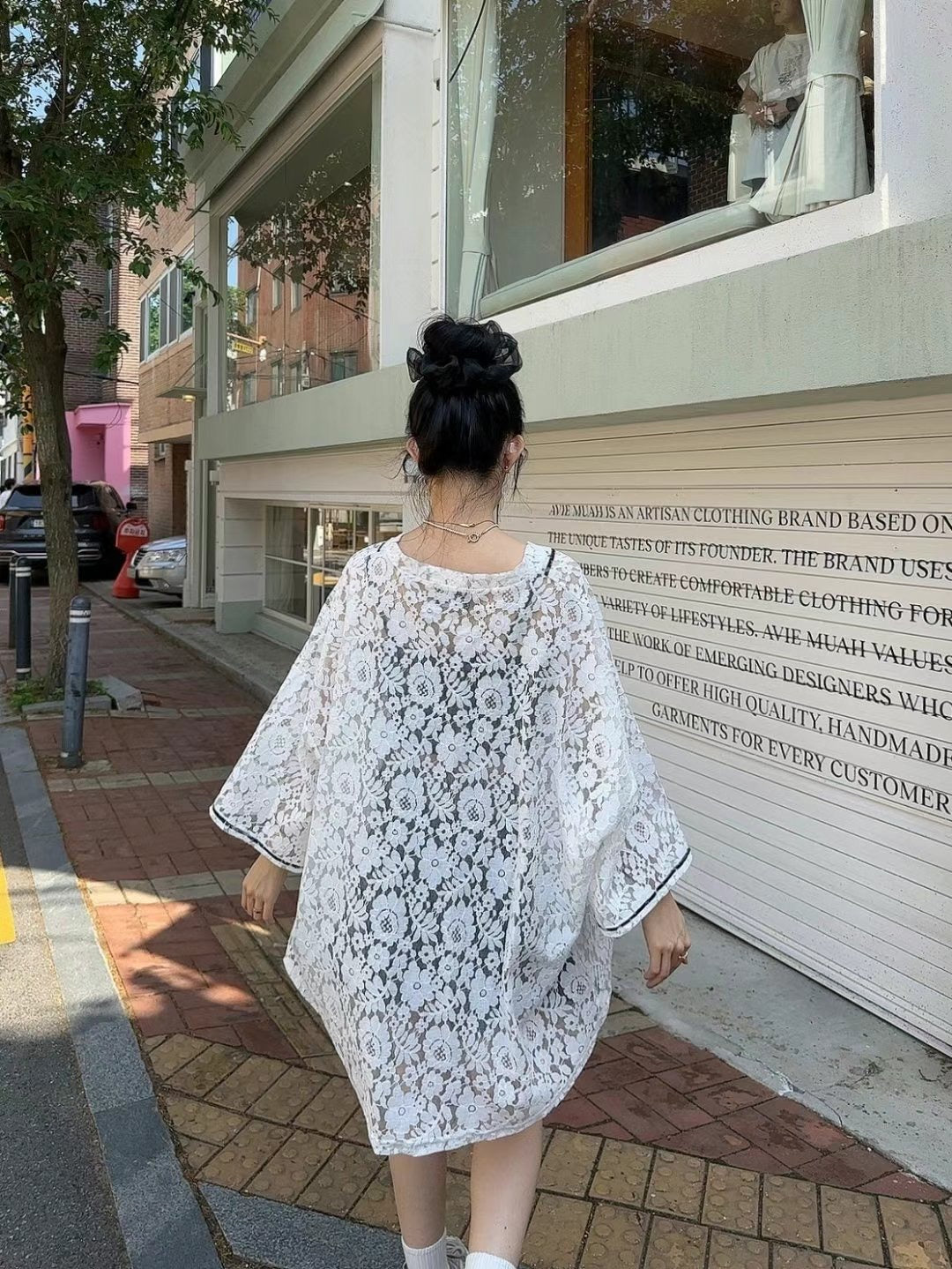 “86”Lace V領長Tee