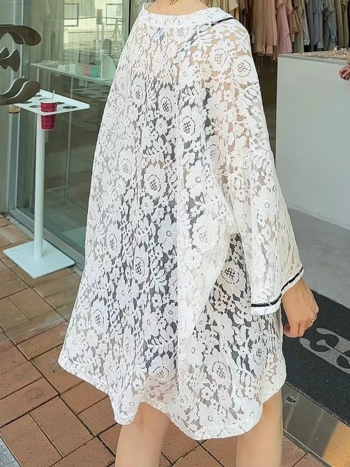 “86”Lace V領長Tee
