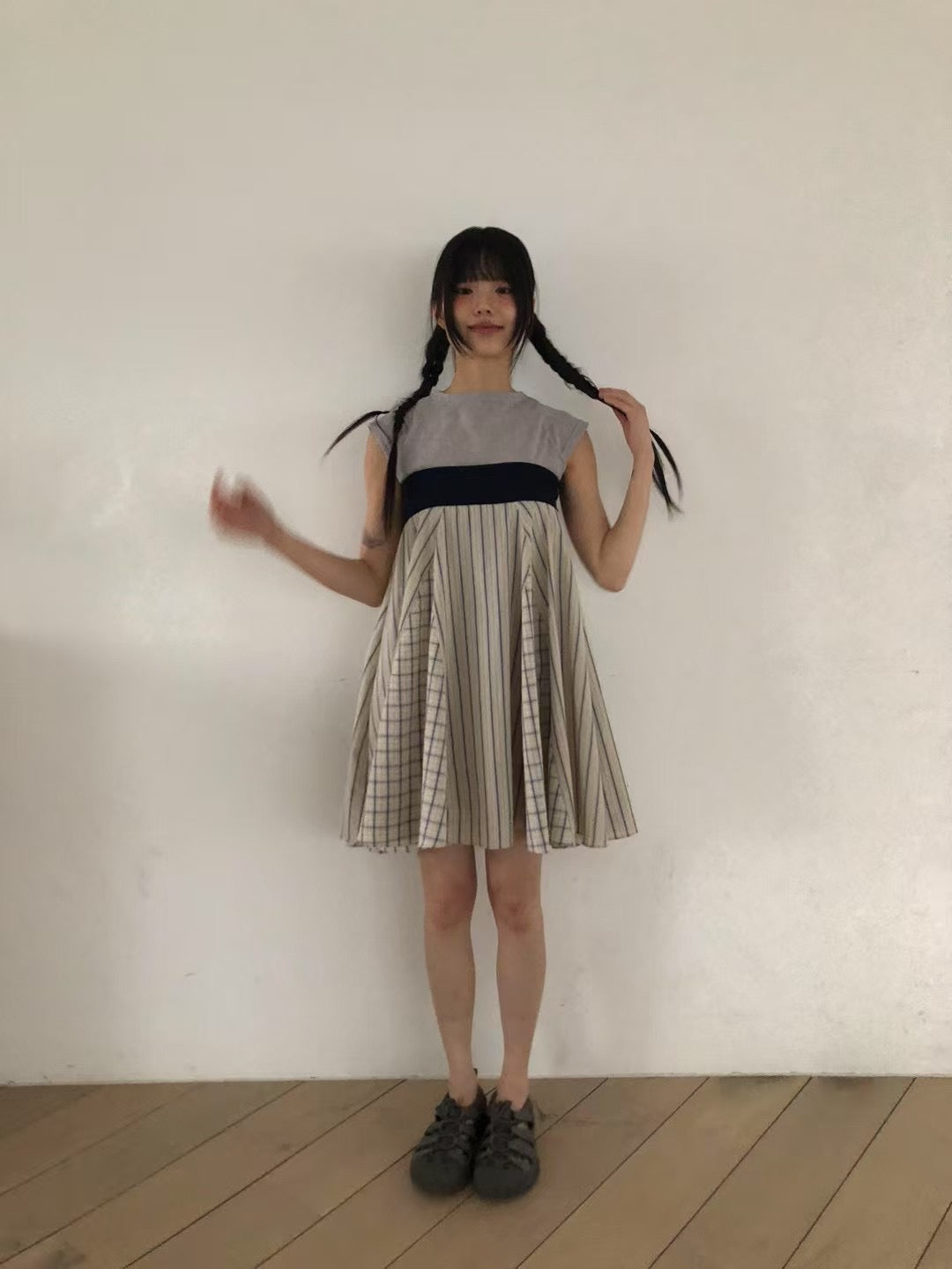 直間拼格仔半截裙