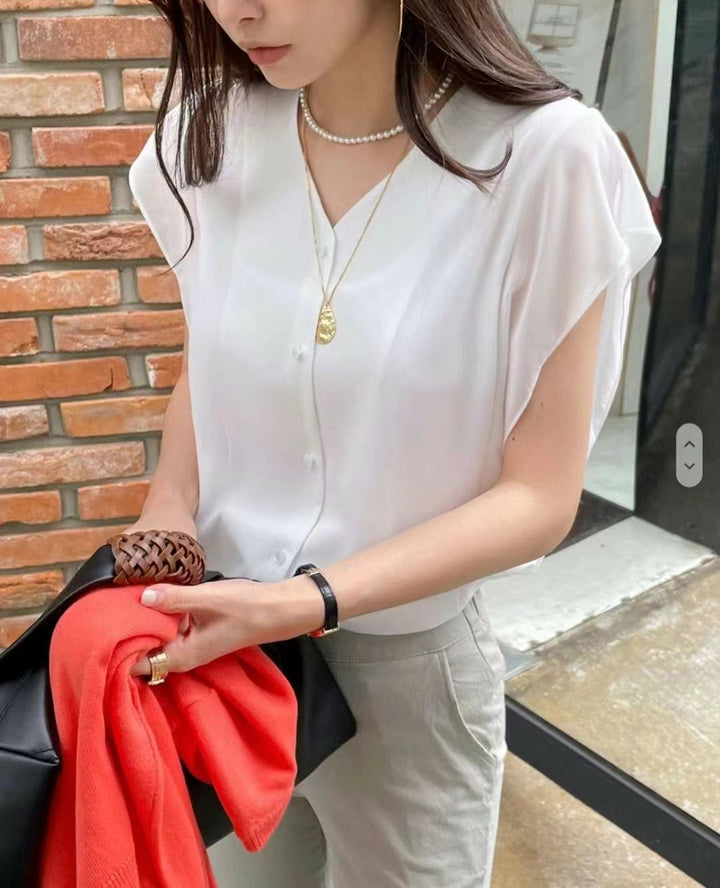 gauze sleeve chiffon shirt