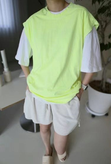 淨色雞冀袖長背心