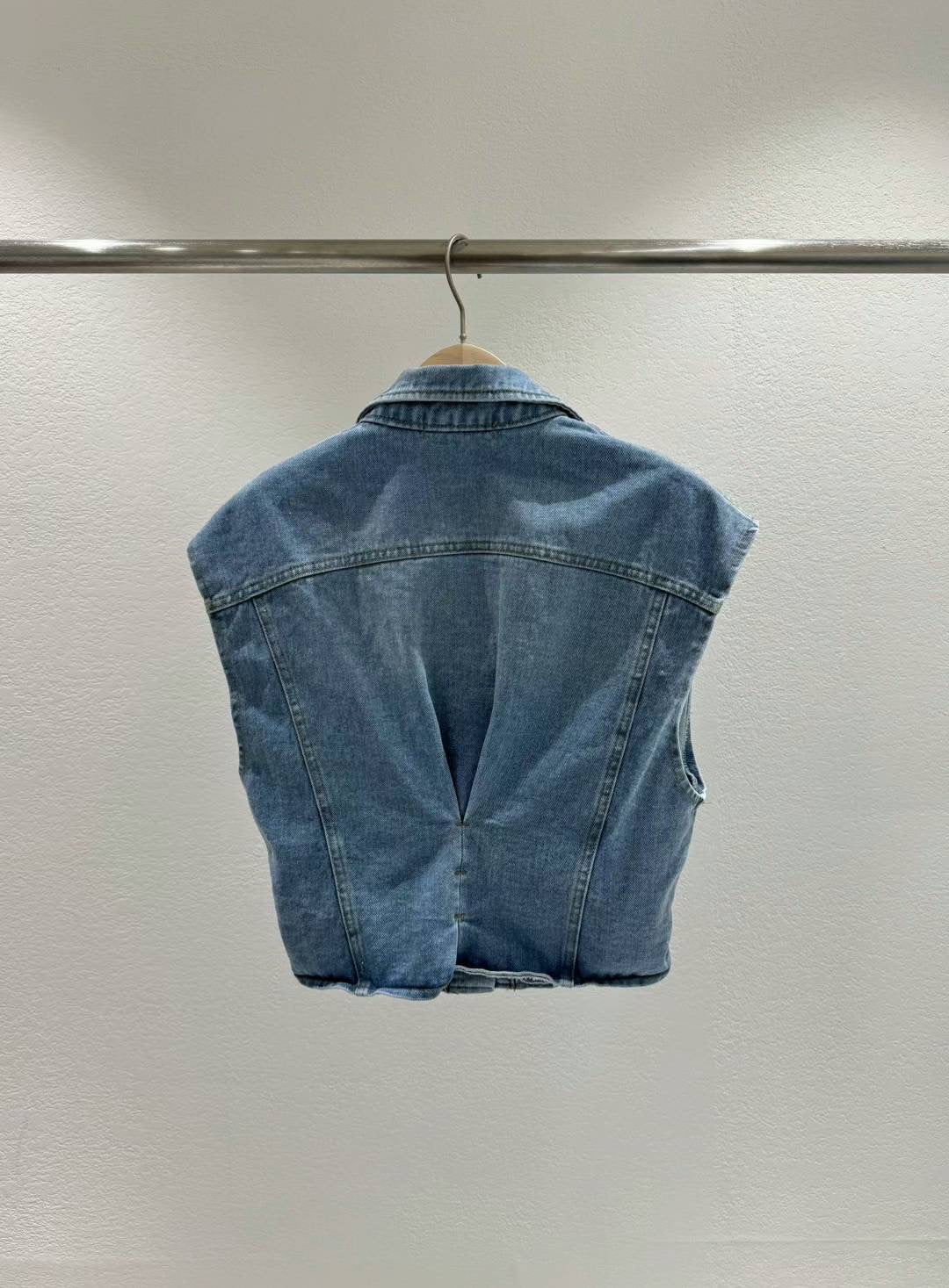 belted denim vest jacket