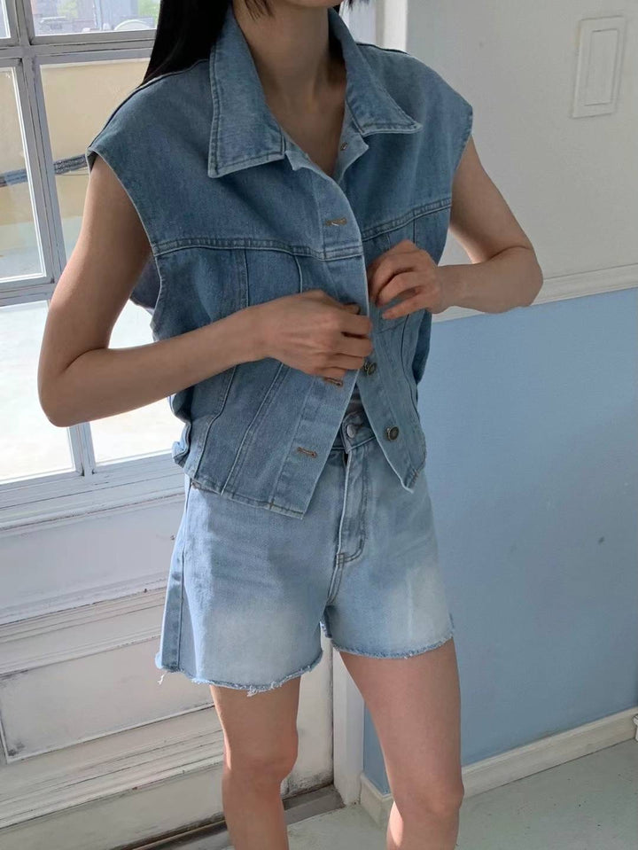 belted denim vest jacket