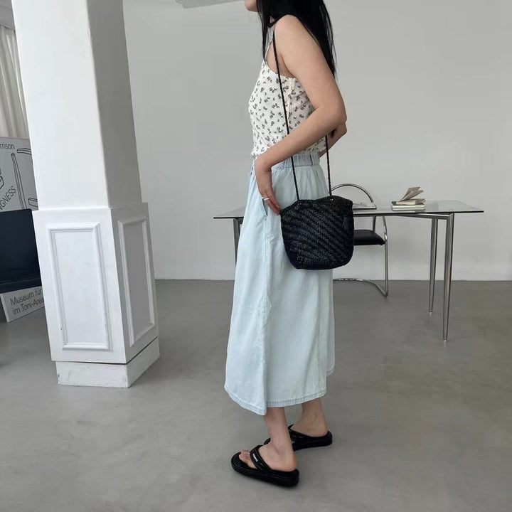 button front denim maxi skirt