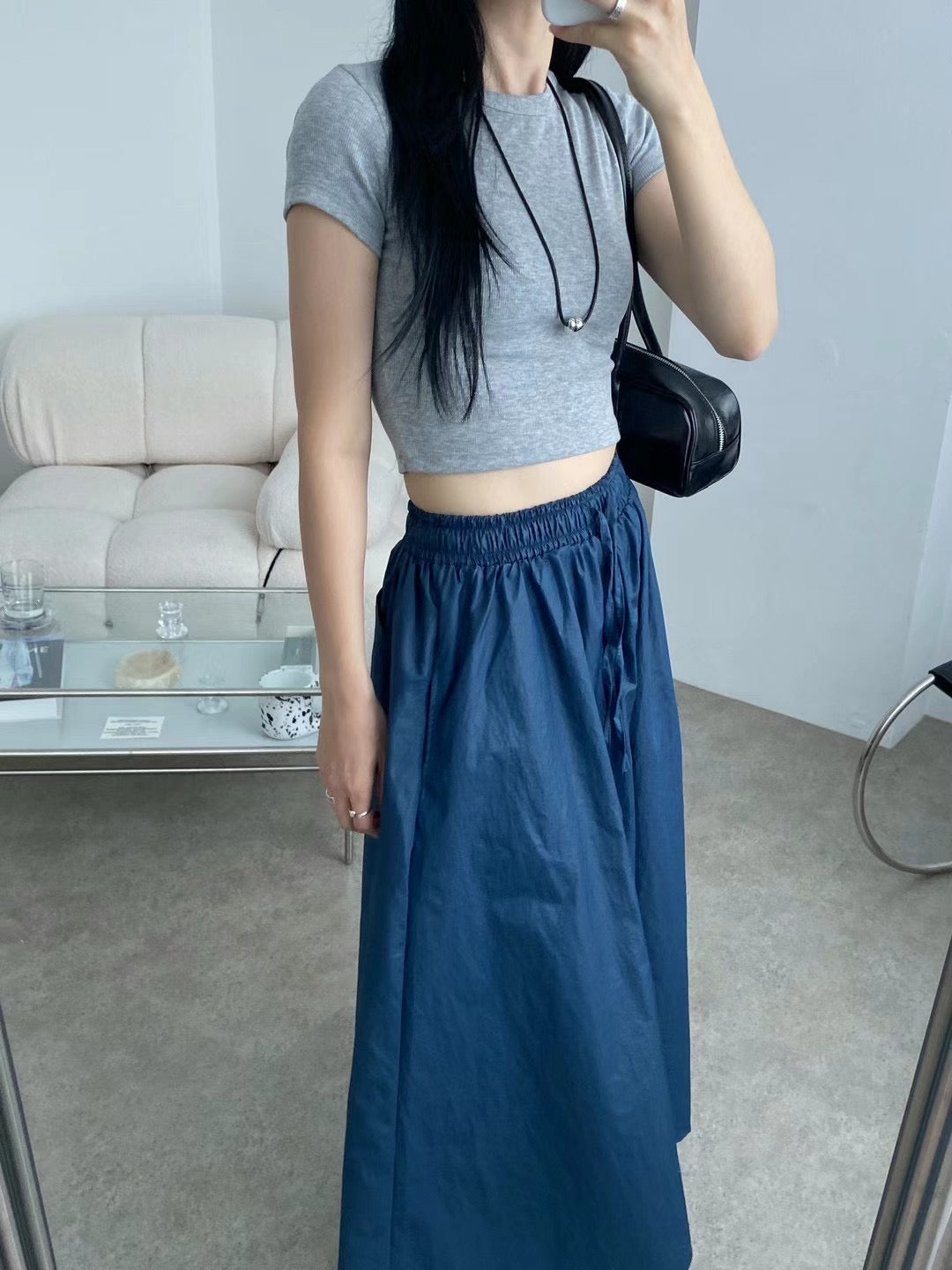 pull fabric long skirt