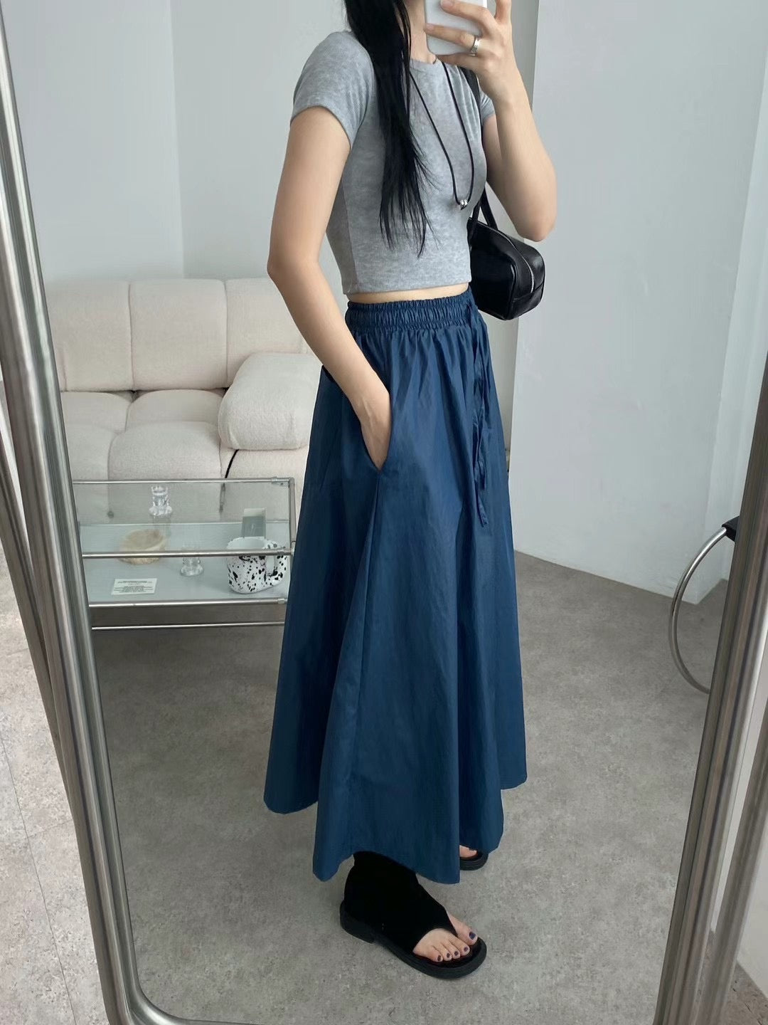 pull fabric long skirt