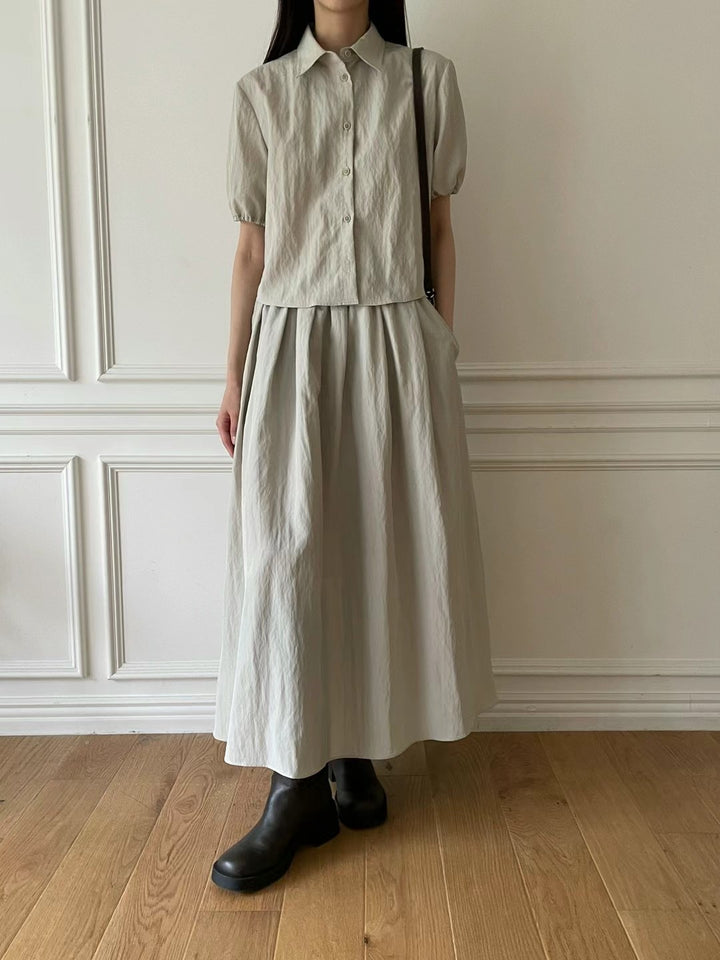 Long skirt puff sleeve shirt set