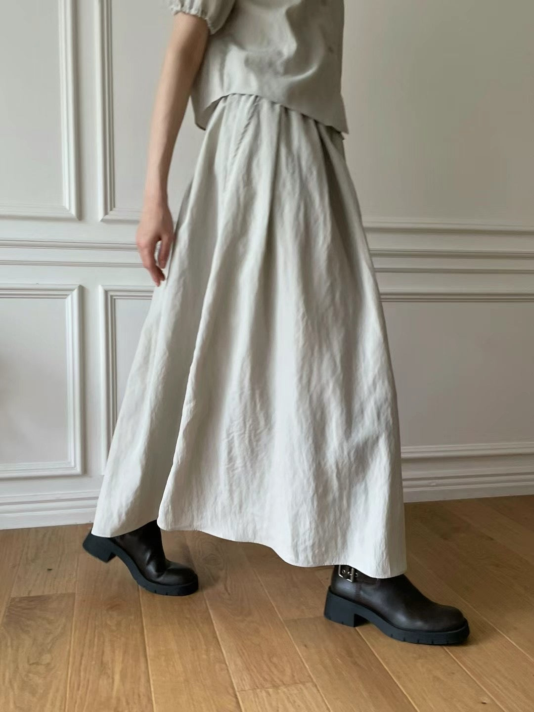 Long skirt puff sleeve shirt set