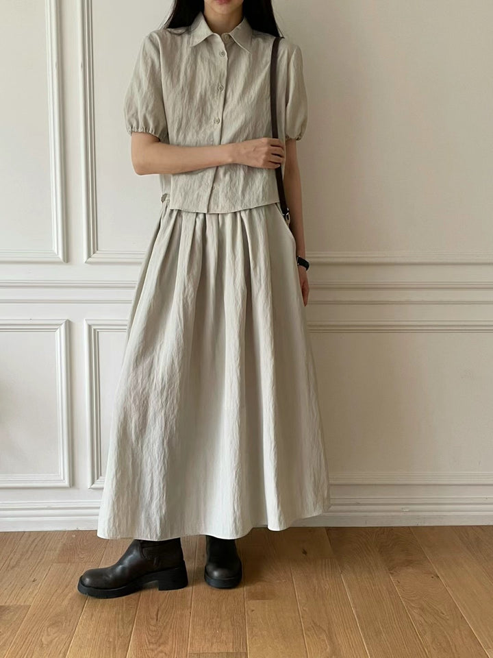 Long skirt puff sleeve shirt set