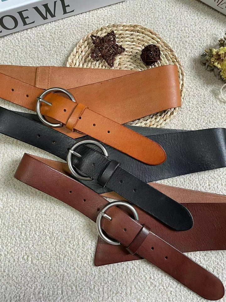 Y-shaped thick leather belt