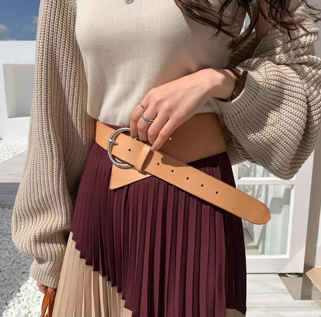 Y-shaped thick leather belt