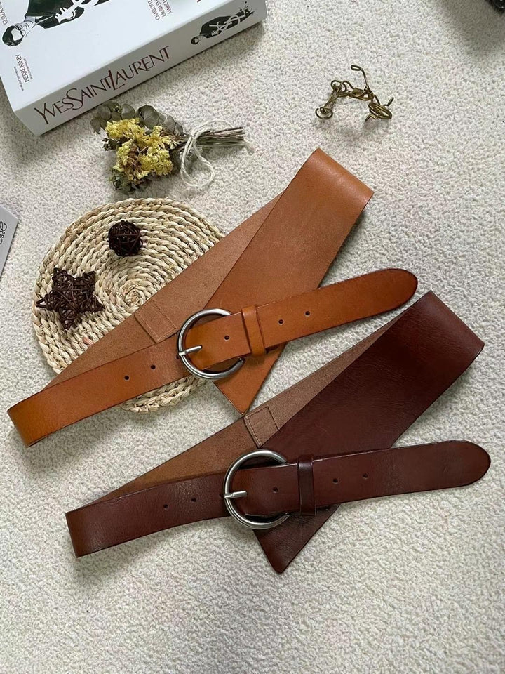 Y-shaped thick leather belt