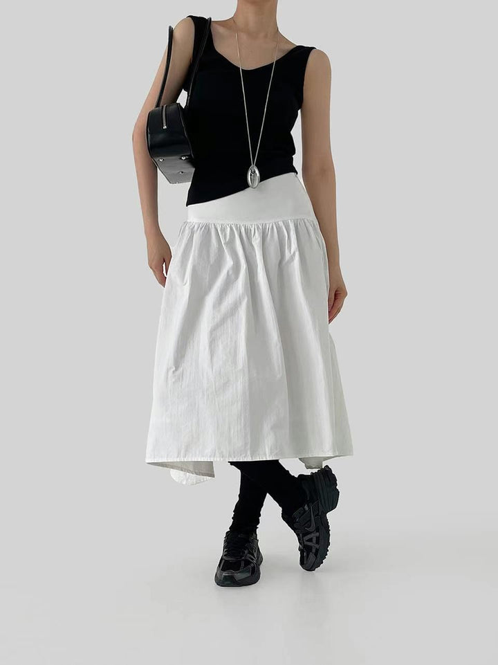 Belted long umbrella skirt