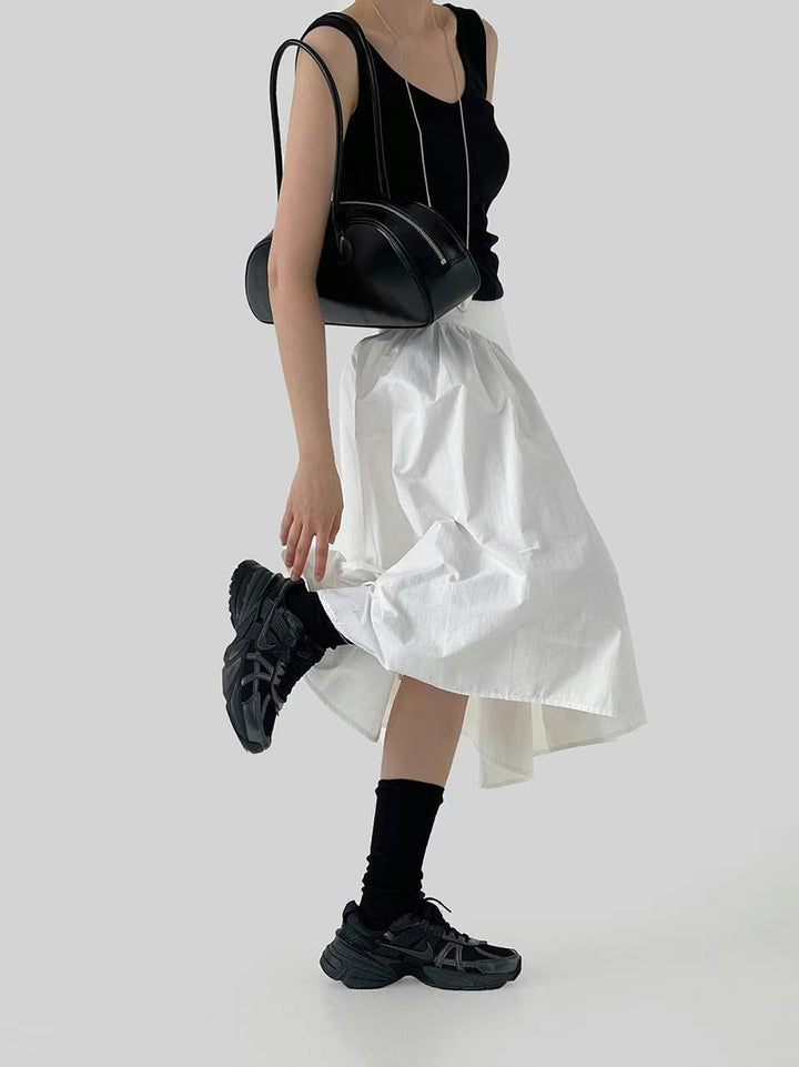 Belted long umbrella skirt