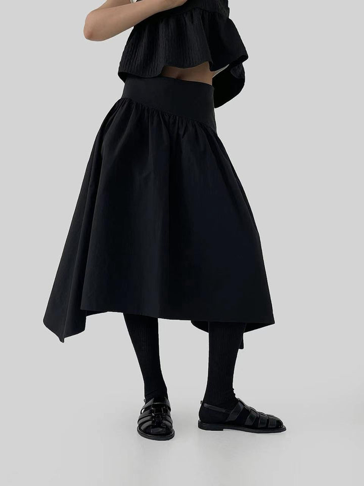 Belted long umbrella skirt